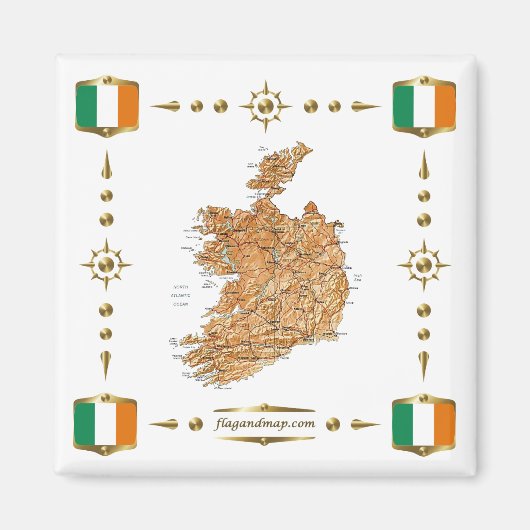 Ierland Map + Flags Magnet Magneet (Voorkant)