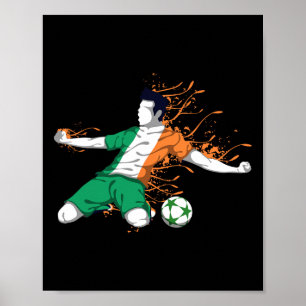 Ierland Nationaal Voetbal - Ierse Vlag Voetbal Lie Poster