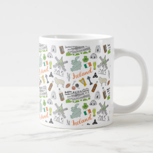 Ierland Schets Doodle Patroon Extra Grote Beker
