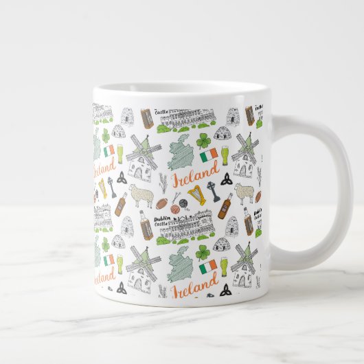 Ierland Schets Doodle Patroon Extra Grote Beker (Rechts)