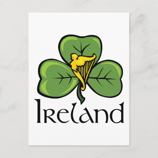 Ierland Shamrock en Harp Briefkaart (Voorkant)