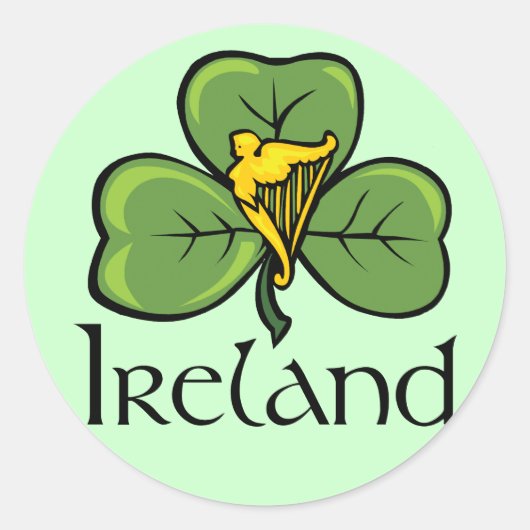 Ierland Shamrock en Harp Ronde Sticker (Voorkant)