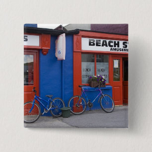 Ierland, Strandhill. Winkelpuien met fietsen Vierkante Button 5,1 Cm
