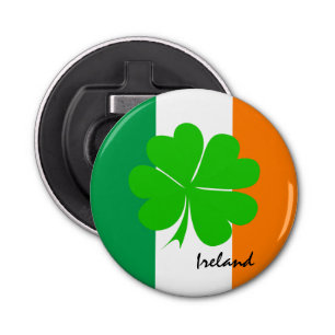 Ierland & vier bladklaver, Ierse vlag/sportfans Button Flesopener