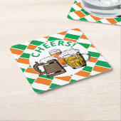 IERLAND VLAG Iers bier Vierkante Kartonnen Onderzetter (Schuin)