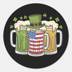 Iers Bier Ierland USA Amerikaanse Vlag St. Patrick Ronde Sticker