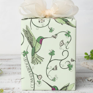 Iers Gefeliciteerd Kolibrie Groen Klaverblad Cadeaupapier