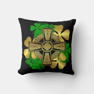 Iers/Goud Keltisch kruis/shamrock groene klaver Kussen