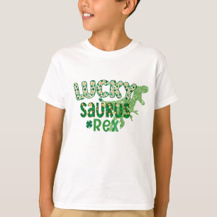 Iers Groen Lucky Saurus Rex T-shirt, Kinder Dinosa T-shirt