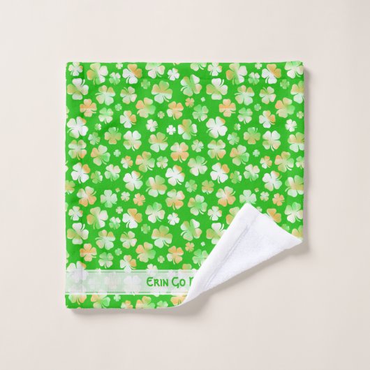 Iers groen/wit/Oranje Random Shamrocks Patroon Bad Handdoek (Wasdoekje)