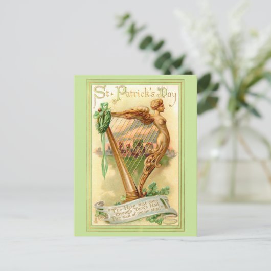  Iers Harp en Shamrocks Briefkaart (Staand voorkant)