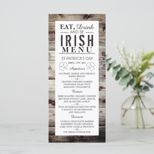 Iers Hout St Patrick's Day Menu (Staand voorkant)