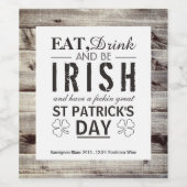  Iers hout St Patrick's Day Wijn Etiket (Enkel label)