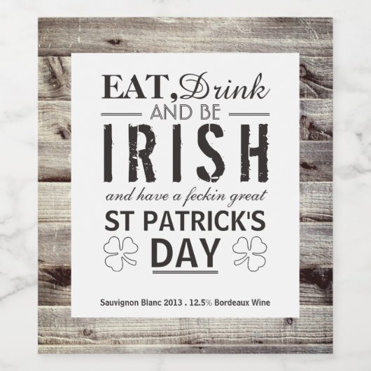  Iers hout St Patrick's Day Wijn Etiket (Enkel label)
