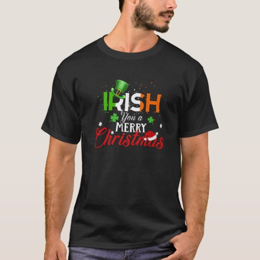 Iers je een vrolijk kerstfeest, Ierland vlag Xma T-shirt (Voorkant)