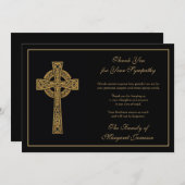 Iers Keltisch Kruis Zwart en Goud Condoleance Bedankkaart (Voorkant / Achterkant)