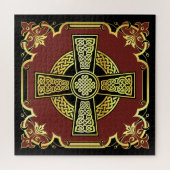 Iers Keltisch kruis/zwart/goud/rood fancy ontwerp Legpuzzel (Horizontaal)