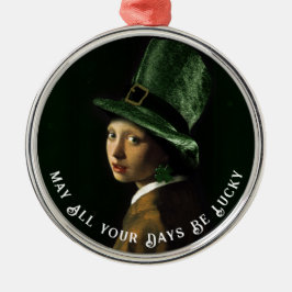 Iers Lass Met Een Parel Oorbel Metalen Ornament