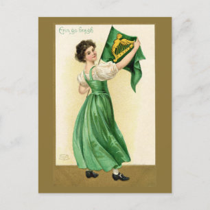 Iers meisje Erin Go Bragh vlag Feestdagenkaart