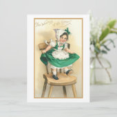 Iers meisje met St. Patrick's Day Greeting Feestdagenkaart (Staand voorkant)