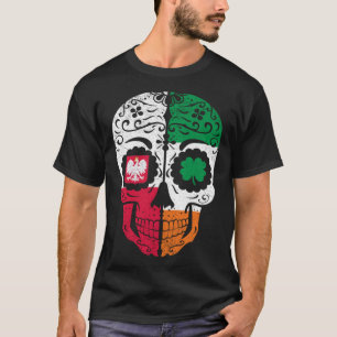 Iers Pools Sugar Skull Ierland Polen Vlag St Pa T-shirt