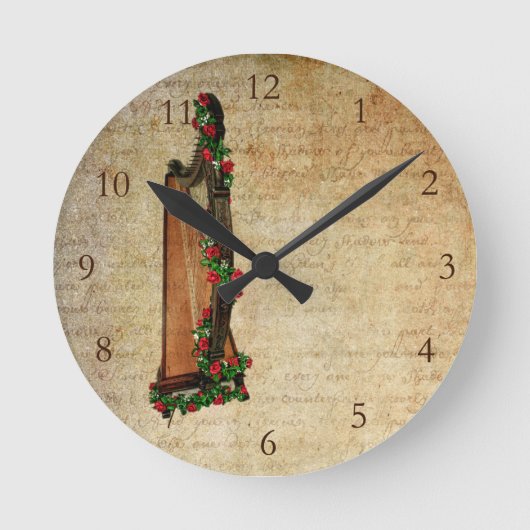 Iers Roos Harp Clock Ronde Klok (Voorkant)
