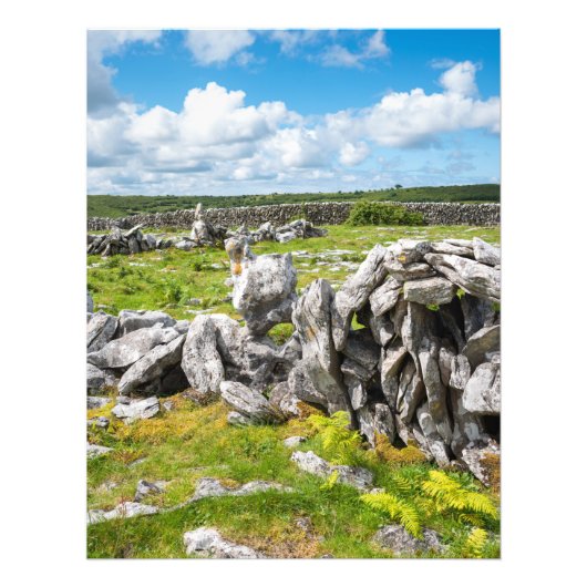 Iers schilderachtig landschap in het Burren Ierlan Foto Afdruk (Voorkant)