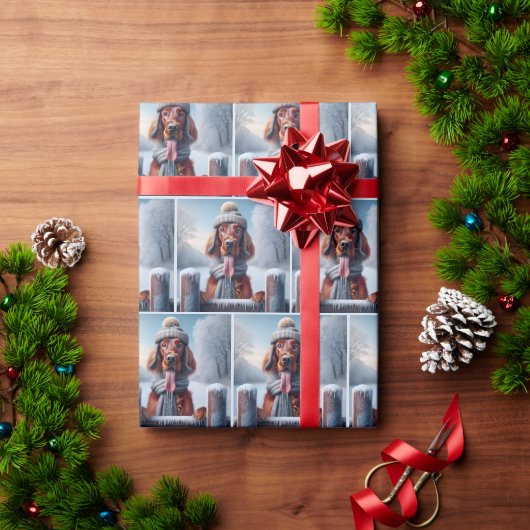 Iers setter met wintersjaal en Pet Cadeaupapier (Feestdagen Geschenken)