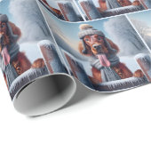 Iers setter met wintersjaal en Pet Cadeaupapier (Rol Hoek)