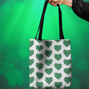Iers-thema met groen tartan hartpatroon draagtas