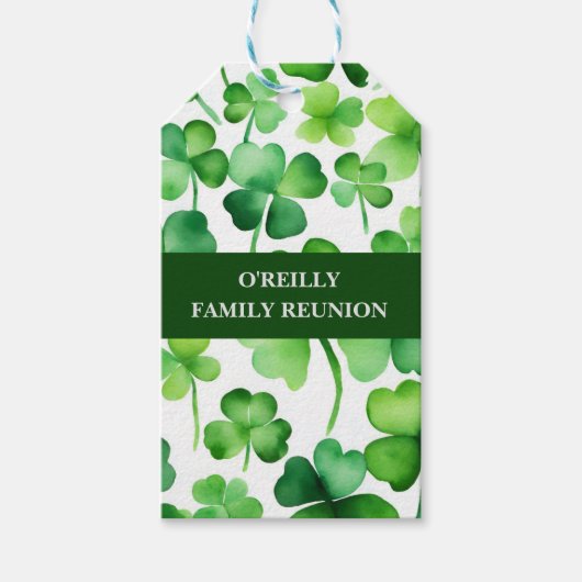 Ierse achternaam Waterverf Shamrock Cadeaulabel (Voorkant)