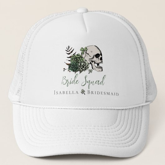 Ierse Bruidsploeg Gothic Groene Schedel & Rozen Trucker Pet (Voorkant)