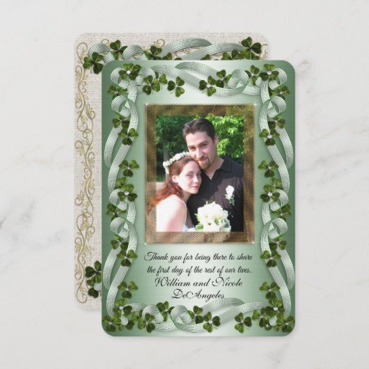 Ierse bruiloft Bedankt kaart shamrocks (Voorkant / Achterkant)