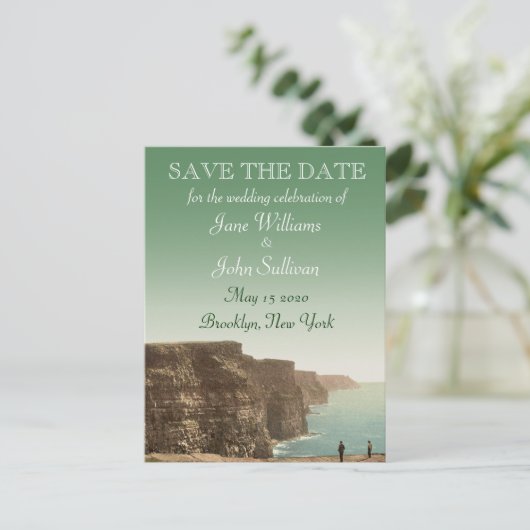 Ierse bruiloft thema Cliffs of Mother Save the Dat Aankondigingskaart (Staand voorkant)