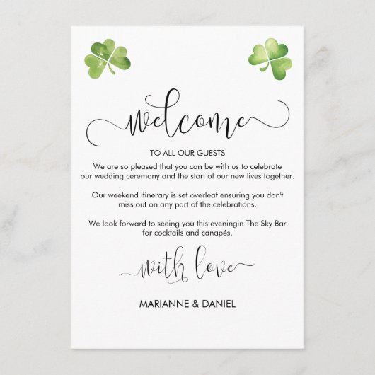 Ierse bruiloft tijdlijn Gast Route Advieskaart (Achterkant)