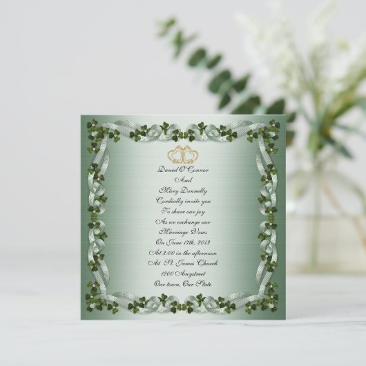 Ierse bruiloft Uitnodiging elegant plein (Staand voorkant)