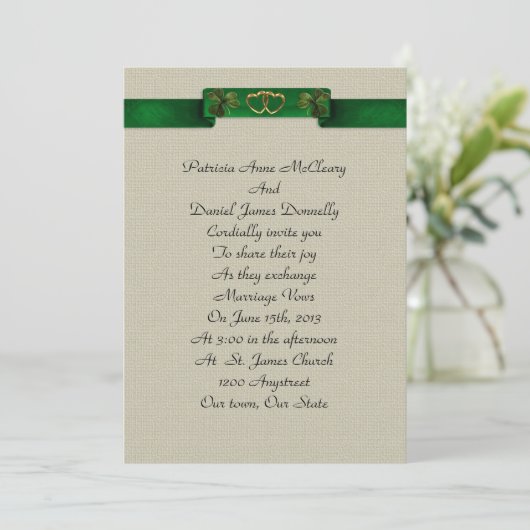 Ierse bruiloft Uitnodiging elegante shamrocks (Staand voorkant)