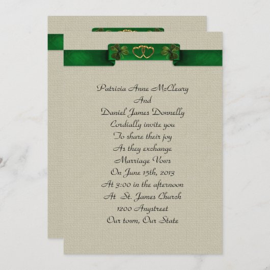 Ierse bruiloft Uitnodiging elegante shamrocks (Voorkant / Achterkant)