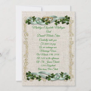 Ierse bruiloft uitnodiging shamrocken en linten