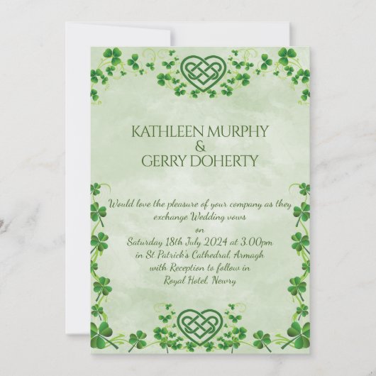 Ierse Claddagh Ring Shamrocks & Keltische Liefdesk Save The Date (Voorkant)