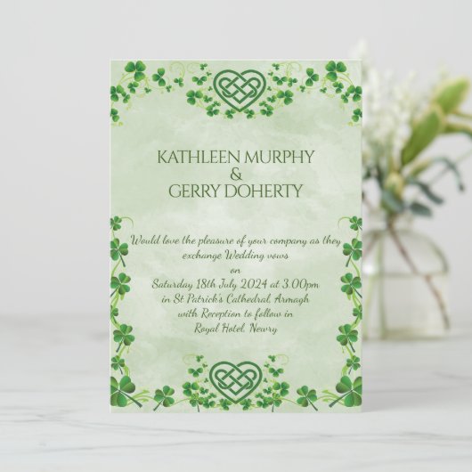 Ierse Claddagh Ring Shamrocks & Keltische Liefdesk Save The Date (Staand voorkant)