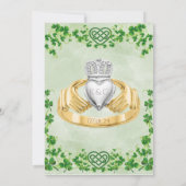 Ierse Claddagh Ring Shamrocks & Keltische Liefdesk Save The Date (Achterkant)
