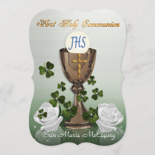 Ierse Eerste Communie uitnodiging met shamrocks