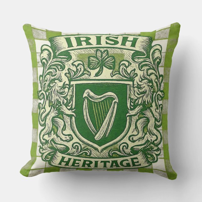 Ierse Erfgoed Crest • Vintage St. Patrick's Day Kussen (Voorkant)