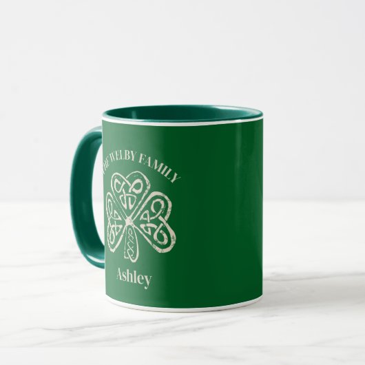 Ierse familienaam  Keltisch Shamrock Custom Mok (Voorkant links)