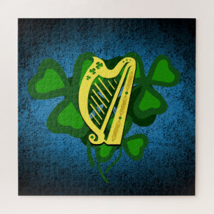 Ierse harp shamrock, groene shamrocks 4 bladklaver legpuzzel