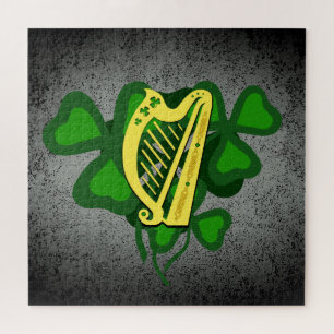 Ierse harp shamrock, groene shamrocks 4 bladklaver legpuzzel