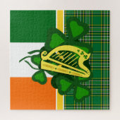 Ierse harp shamrock/Ierland nationale plaid/vlag Legpuzzel (Horizontaal)