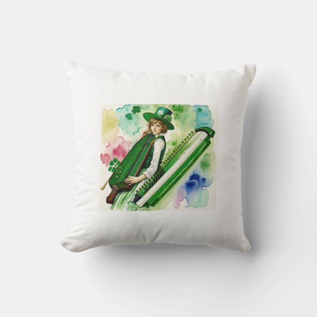Ierse Harpist met Shamrock Pet Sierkussen (Voorkant)