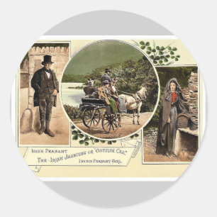Ierse Jaunting Car en Boeren. Co. Galway, Ierland Ronde Sticker